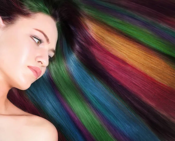 Young Woman Rainbow Dyed Hair — Stock Photo, Image