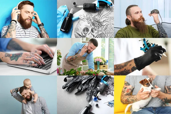 Colagem com homens tatuados elegantes — Fotografia de Stock