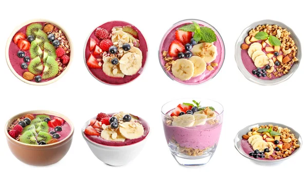 Collage of smoothies with acai berries — Stock Photo, Image