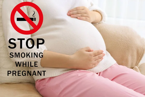 Остановите курение и беременную женщину — стоковое фото