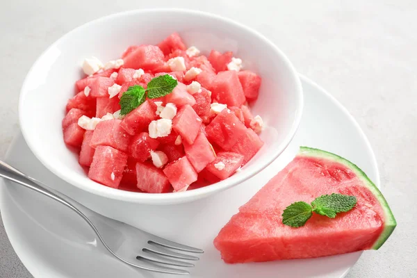 Bowl with fresh salad of watermelon — Stock Photo, Image