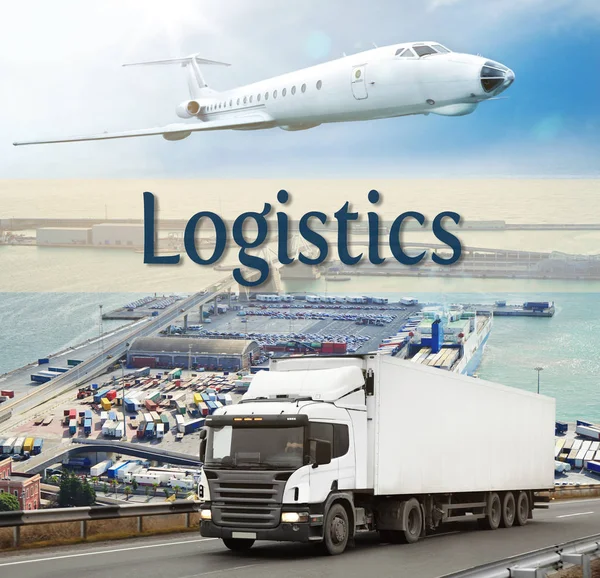 Nagykereskedelmi és logisztikai koncepció kollázs — Stock Fotó