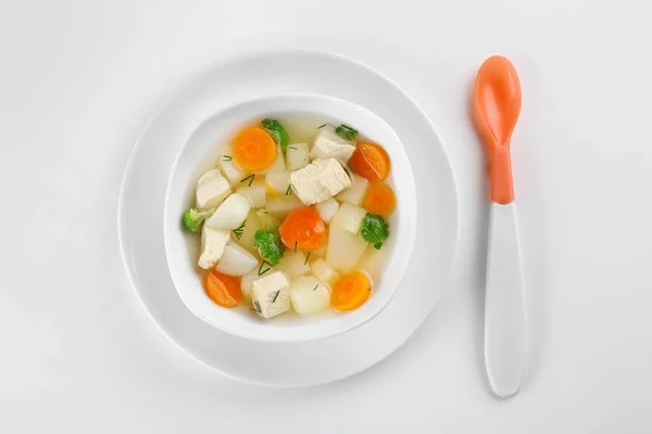 Prato de deliciosa sopa de bebê — Fotografia de Stock