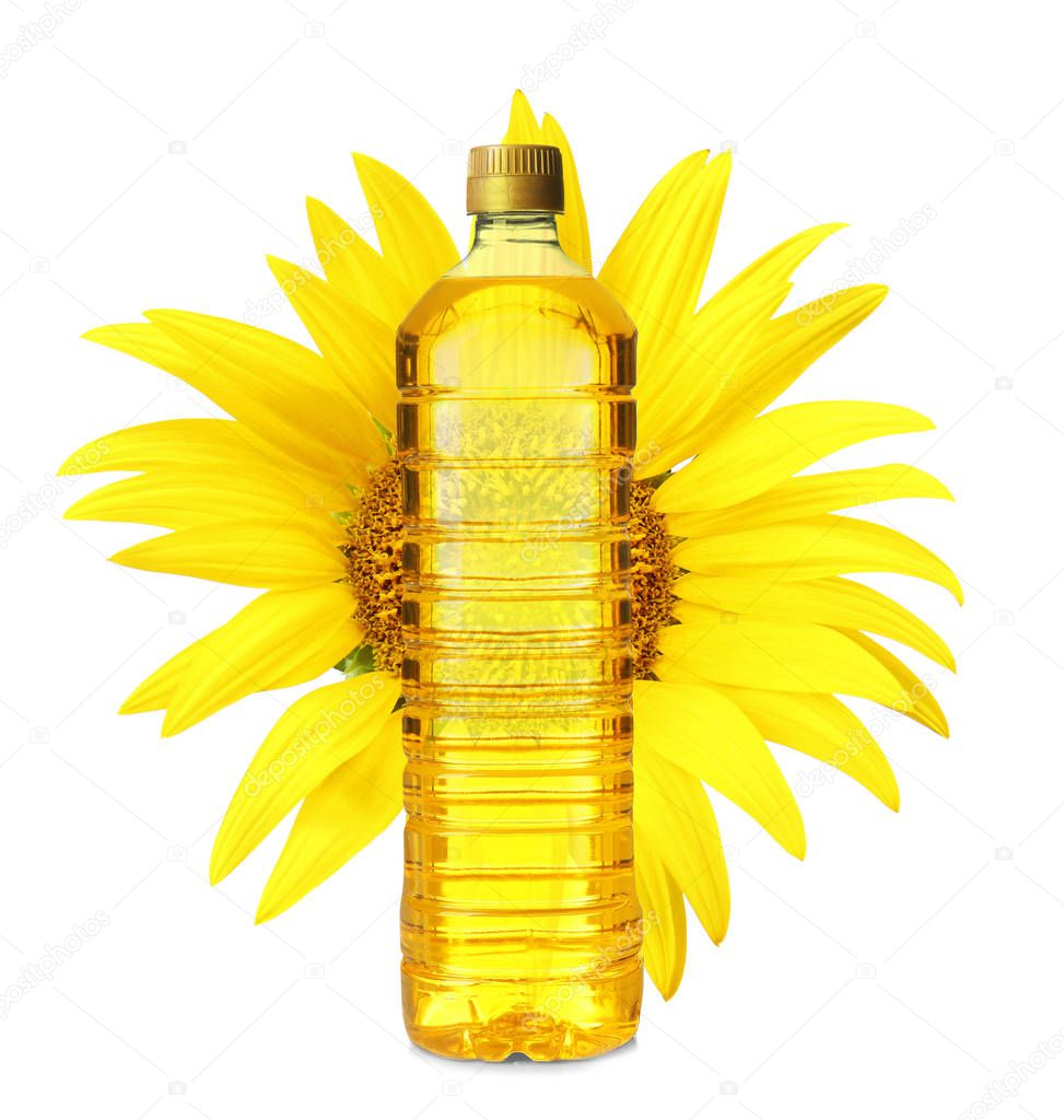 Bottle of cooking oil with sunflower 