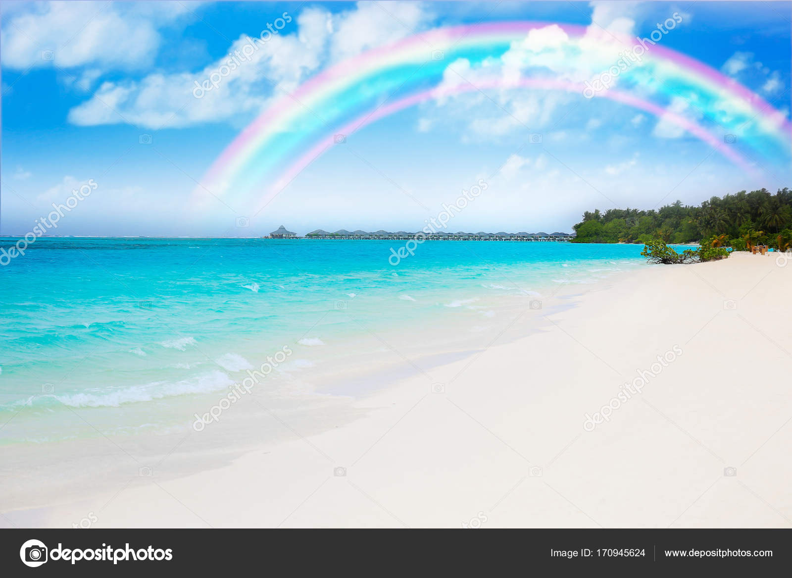Sea Resort And Rainbow In Sky Stock Photo Image By C Belchonock
