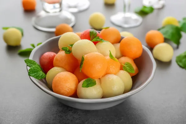 Plate with fresh fruit balls — Stock Photo, Image