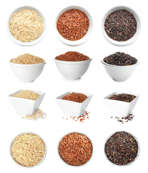 Miski z różnych rodzajów ryżu — Zdjęcie stockowe