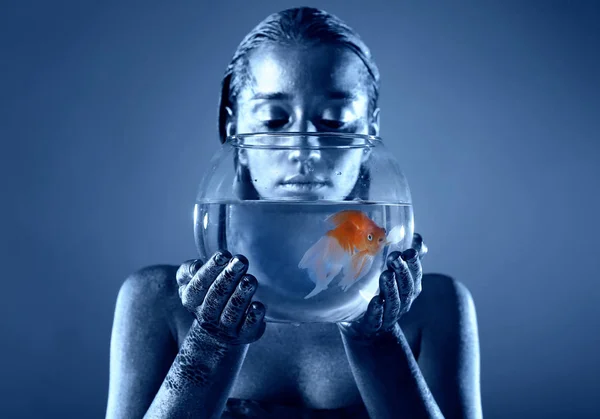 Young woman with amazing bodyart as Pisces — Stock Photo, Image