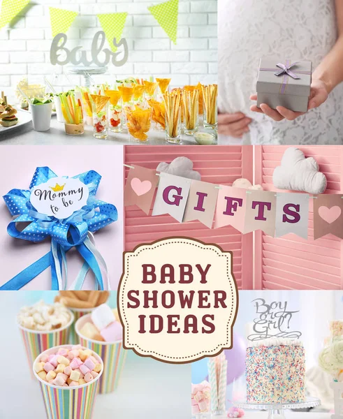 Collage mit Ideen für Babyduschparty — Stockfoto