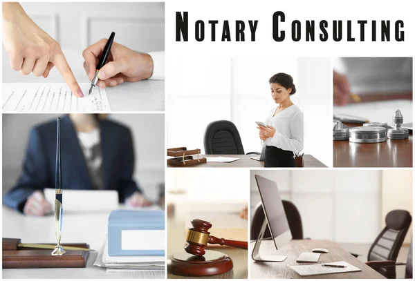 Zakelijke Collage Voor Notaris Concept Consulting — Stockfoto