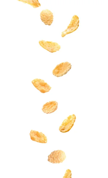 Flocos de milho em queda — Fotografia de Stock