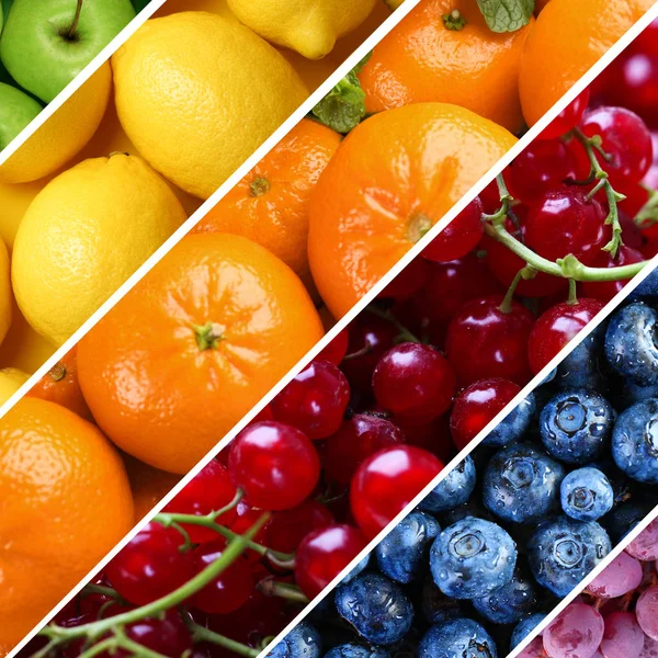 Коллаж различных фруктов и ягод — стоковое фото