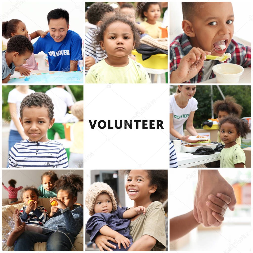 Collage with little children for volunteer concept