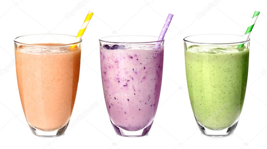 Glasses with different protein shakes