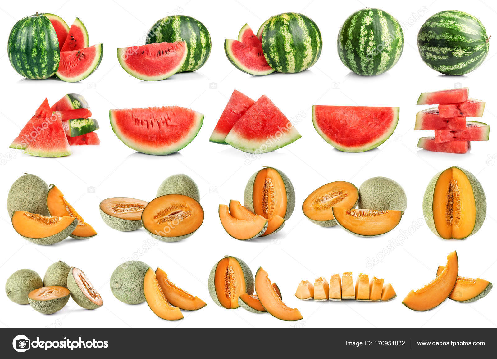 Set of fresh sliced melons and watermelons on white background — Stock Photo © belchonock 170951832