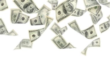 Beyaz arka plan üzerinde uçan para