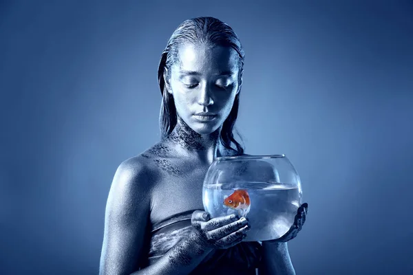 Young woman with amazing bodyart as Pisces — Stock Photo, Image