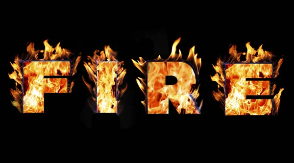 Brinnande ordet eld på svart bakgrund — Stockfoto