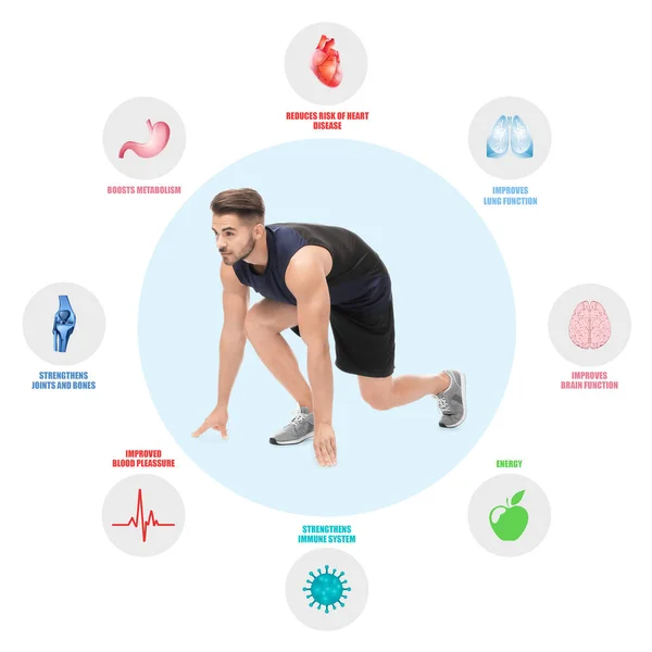 Joven y beneficios de correr sobre fondo claro —  Fotos de Stock