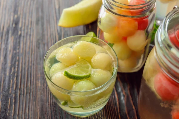 Delicious cocktail with melon balls — Stock Photo, Image