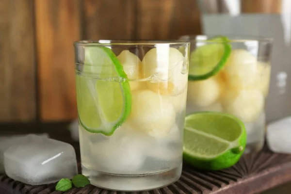 Delicious cocktail with melon balls — Stock Photo, Image