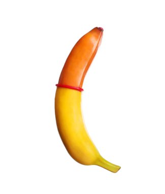 Muz kırmızı prezervatif ile