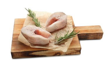 Taze balık biftek ile ahşap tahta 