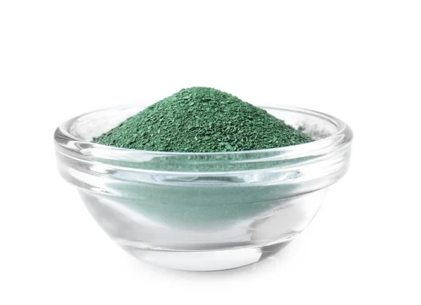 Mísa s spirulina prášek — Stock fotografie