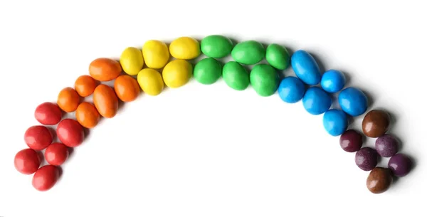 Kolorowe cukierki, ułożone jak tęcza — Zdjęcie stockowe