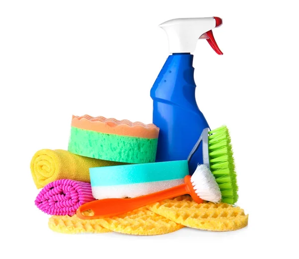 Car cleaning supplies on white background — Stock Photo, Image