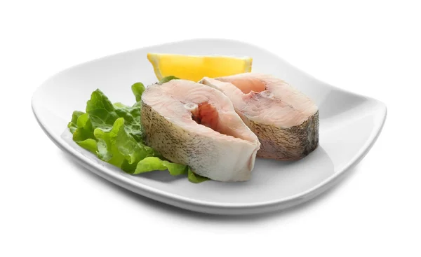 Plate with fresh fish steaks — Stock Photo, Image