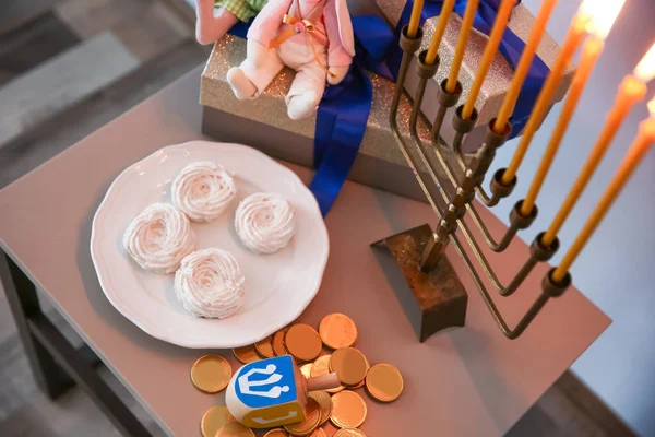 Beautiful composition for Hanukkah on table at home — Stock Photo, Image