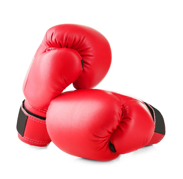 Par de luvas de boxe vermelho, isolado em branco — Fotografia de Stock