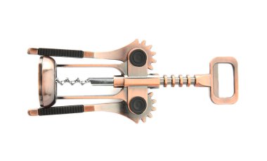 beyaz zemin üzerine metal tirbuşon