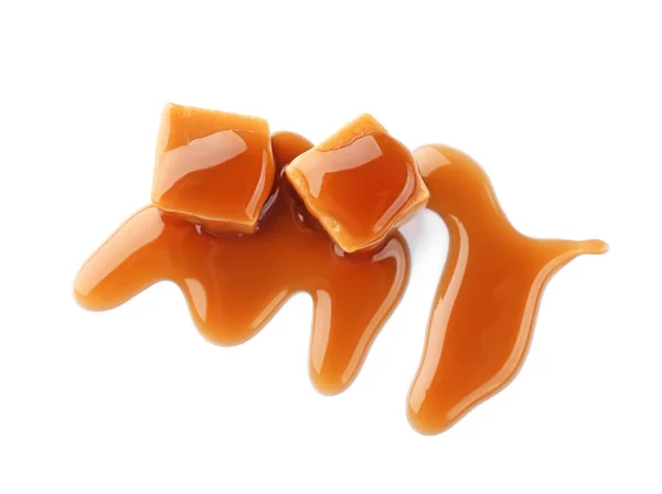 Sweet candies with caramel sauce — Stock Photo, Image