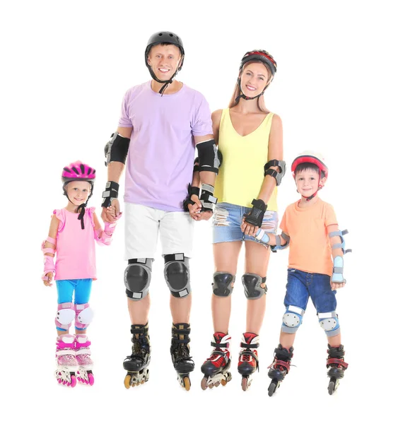 Family on roller skates against white background — Stock Photo, Image