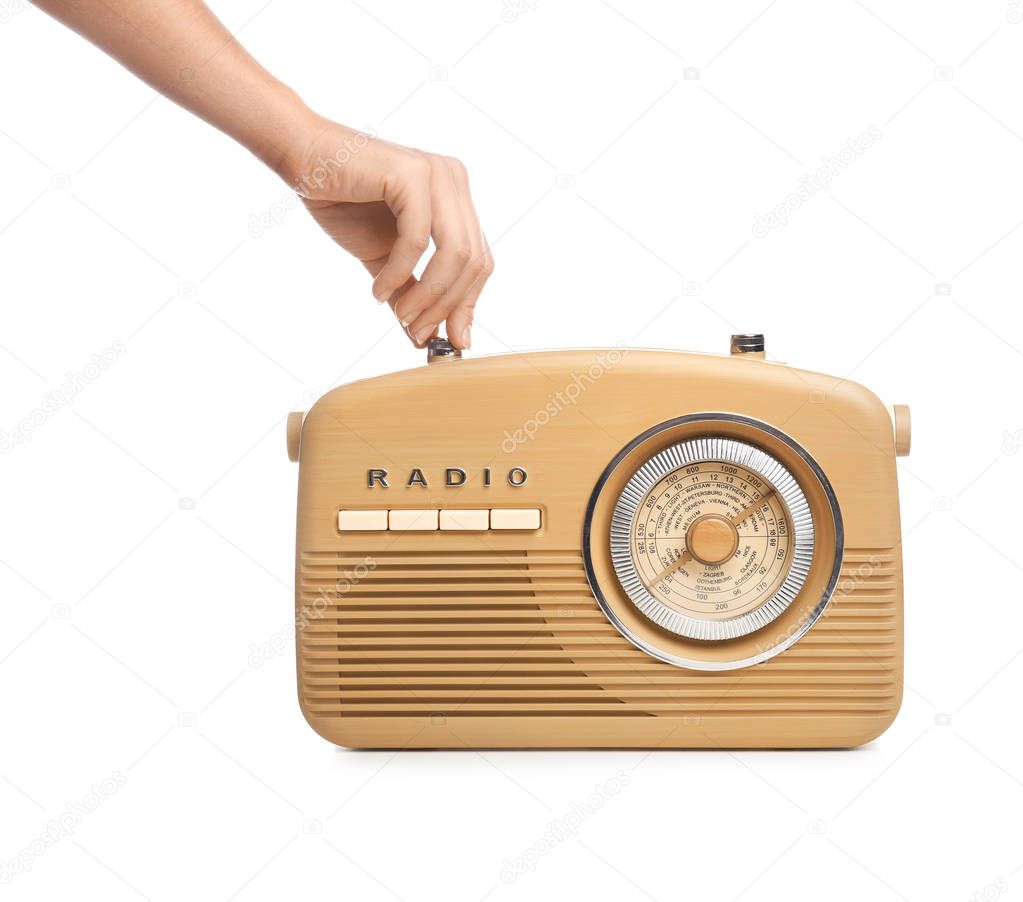 Woman with retro radio