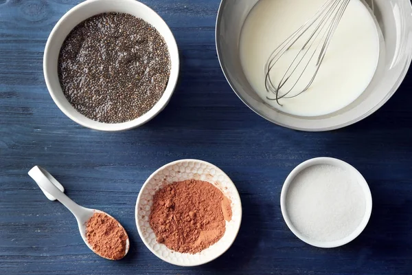 Ingredienser för chia utsäde pudding — Stockfoto