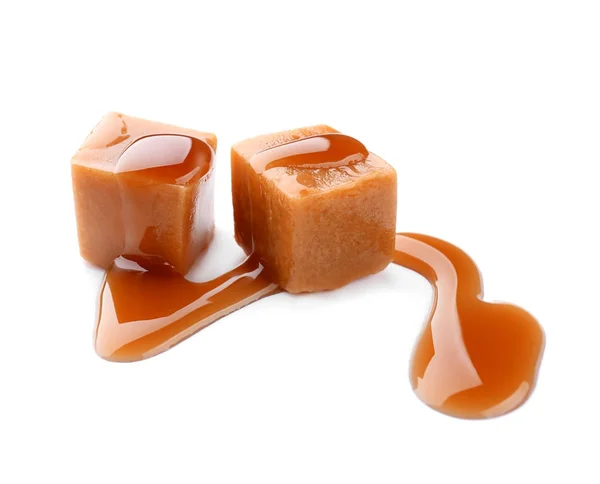 Zoete snoepjes met karamelsaus — Stockfoto