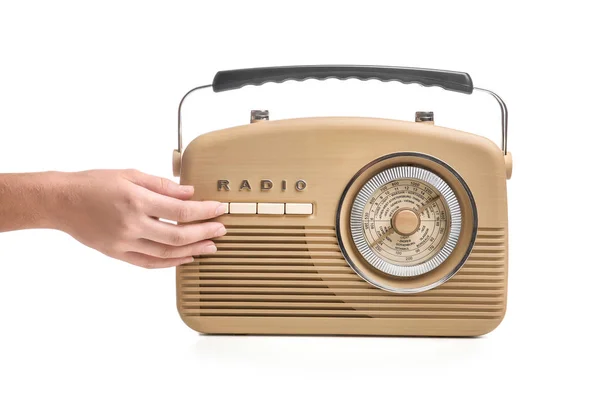 Frau mit Retro-Radio — Stockfoto