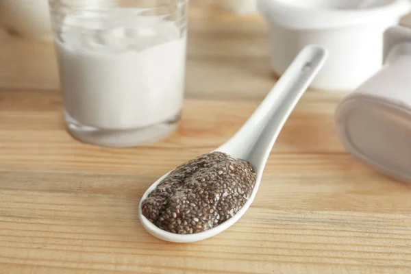 Spoon with chia seeds — Stock Photo, Image