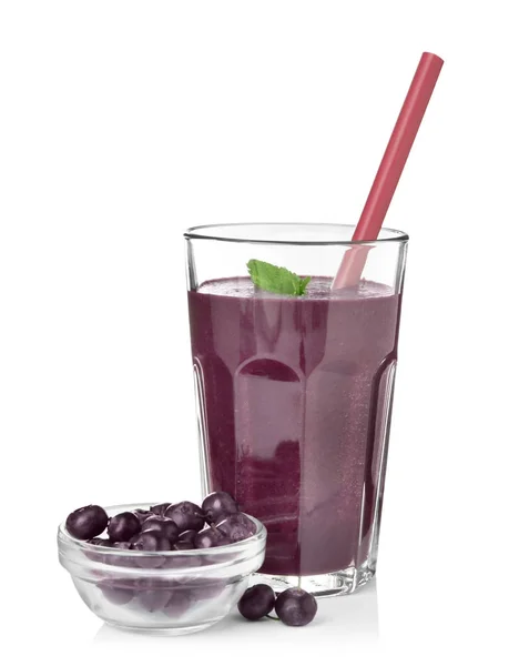 Glas med acai juice og bær i lille skål - Stock-foto