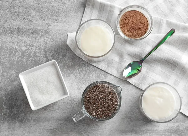 Ingrediënten voor chia zaad pudding — Stockfoto