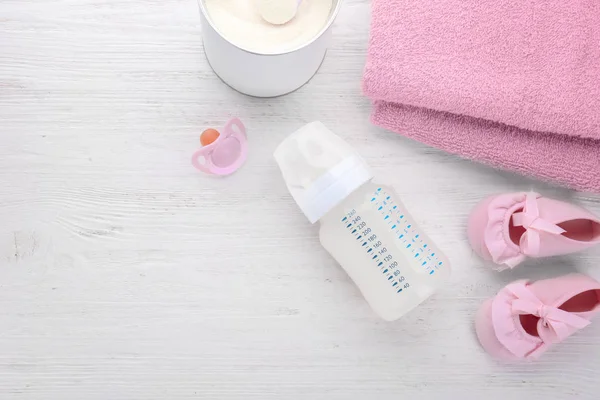 feeding bottle of baby milk formula