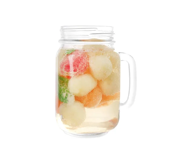 Einmachglas mit Melonenballgetränk — Stockfoto