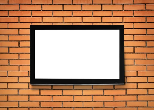 Écran de télévision moderne sur fond de mur de briques — Photo