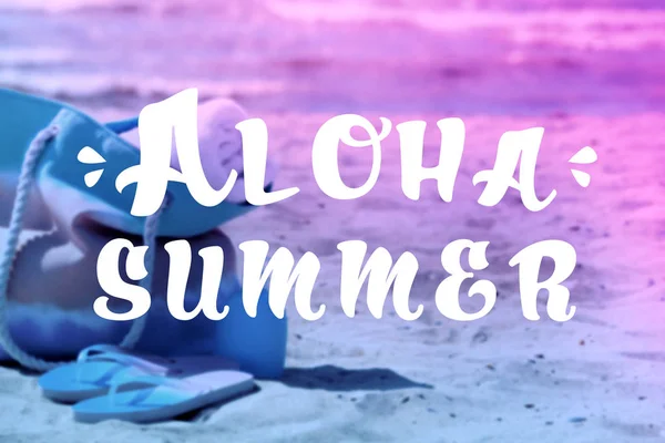 Text aloha Sommer und Strand im Hintergrund — Stockfoto