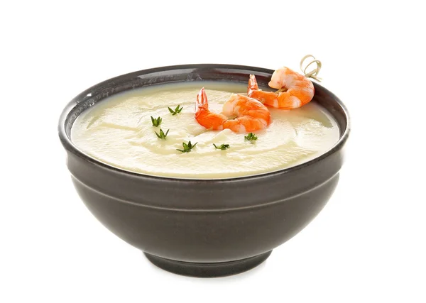ボウルにエビのおいしいクリーム スープ — ストック写真