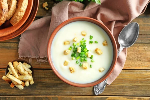 Bowl with potato cream soup — Stock Photo, Image