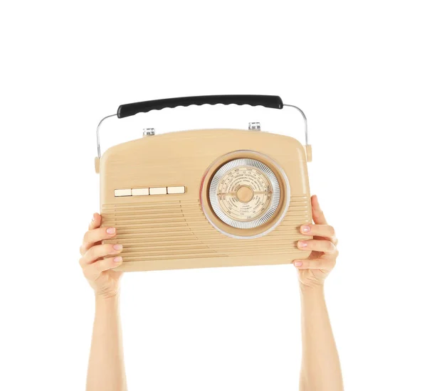 Femme avec radio rétro — Photo